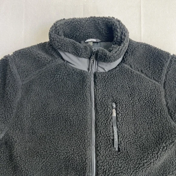Legends Sherpa Jacket Mens Large Black Full Zip Fleece‎ Outdoors Elbow Patch - Picture 2 of 12